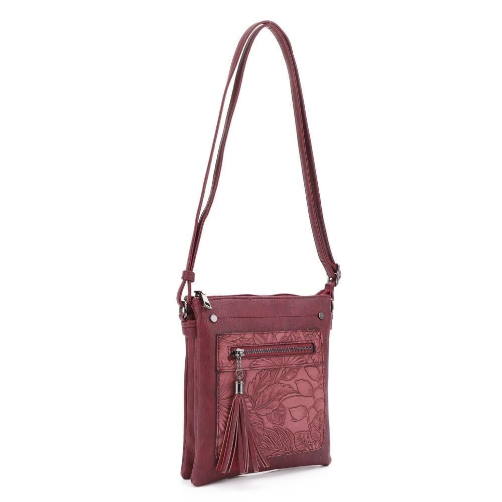 9398 Wine Sara Crossbody Purse - PU Vegan Leather Trendy Shoulder Bag